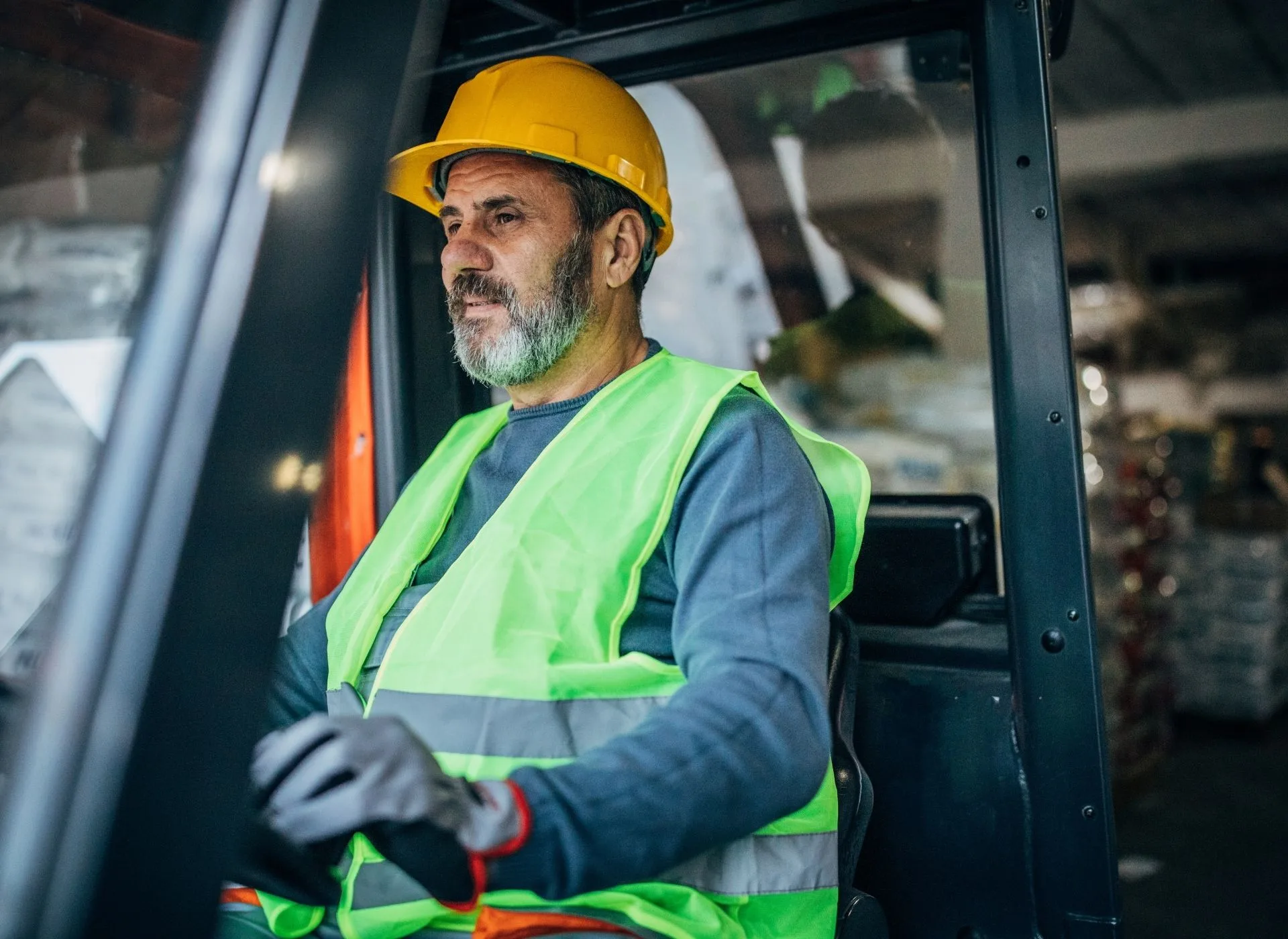 A man working on a forklift truck
